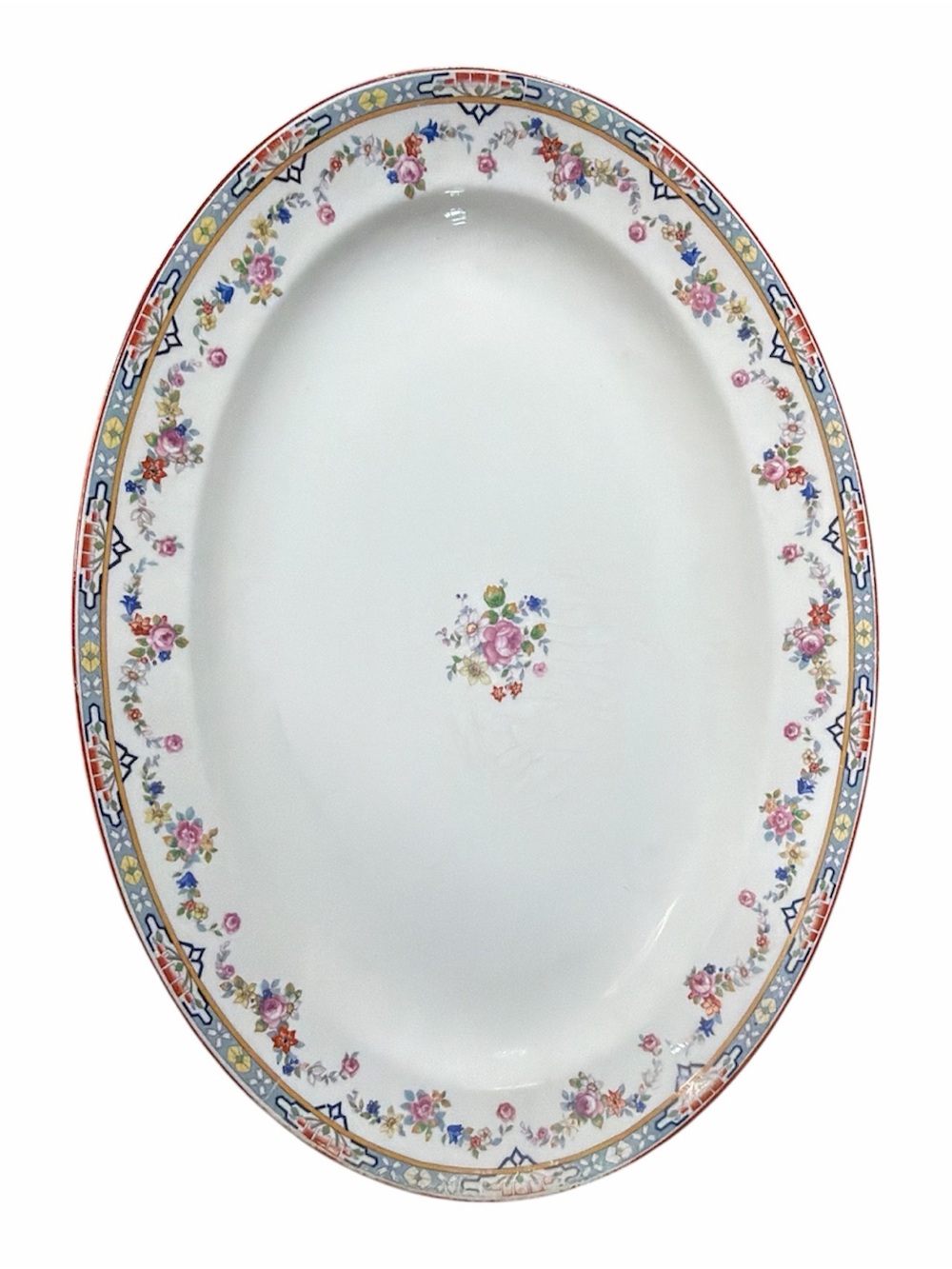 Vtg Elegant Floral Oval Serving Platter - White with Pink Accents Grindley & Co